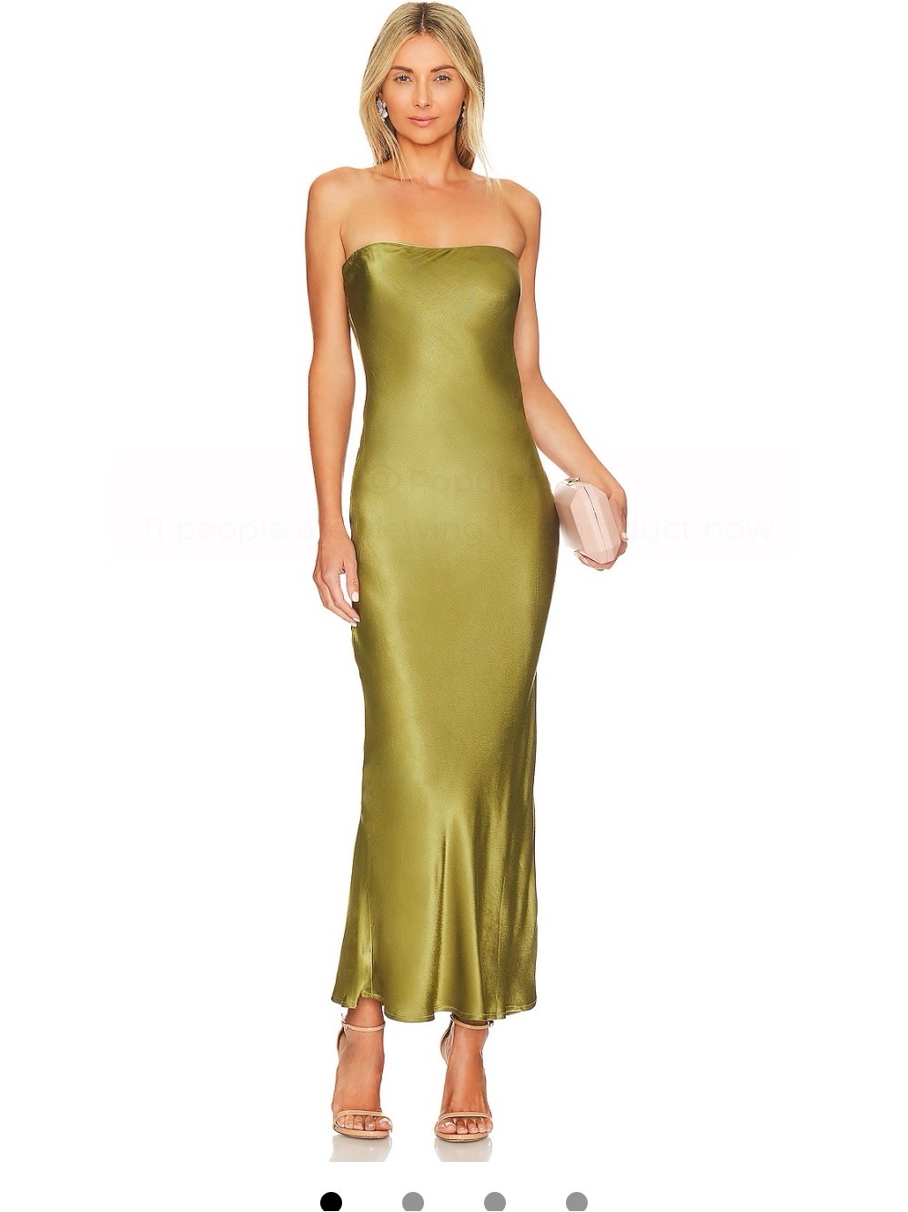 Strapless Olive Satin Midi Dress